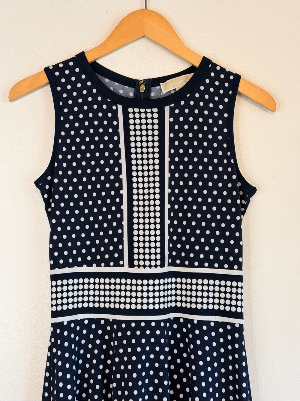 MICHAEL Michael Kors Navy and White Polka Dot Fit-and-Flare Dress Womenβs XS - Picture 3 of 10